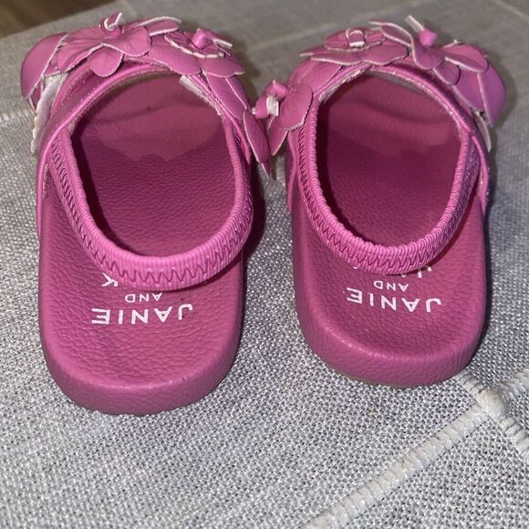 JANIE AND JACK pink Flower leather Sandals Size 4 - Picture 5 of 7